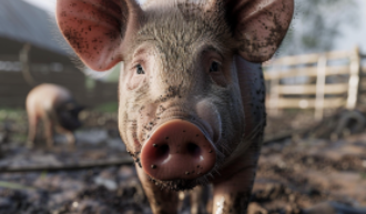 Un cochon se reposant dans la porcherie. Le guérisseur magnétiseur aide à apaiser les animaux, favorisant un meilleur équilibre énergétique et bien-être général.