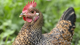 Une poule profitant d’un environnement équilibré grâce aux soins énergétiques du guérisseur magnétiseur animalier, pour renforcer la santé et le bien-être des volailles dans leur environnement naturel.