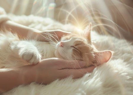 une chat apaisé avant sa séance de magnétisme