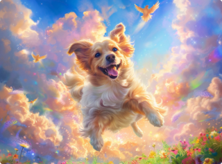 cette image illustre un chien heureux au paradis des animaux