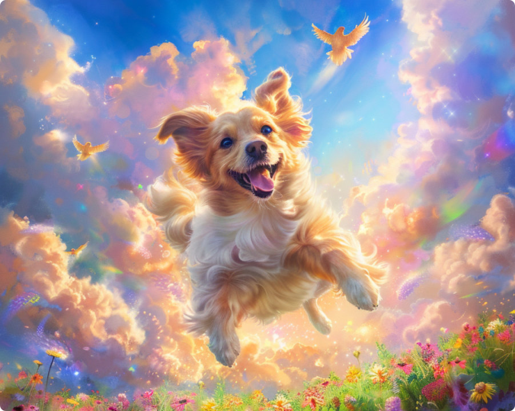 cette image illustre un chien heureux au paradis des animaux
