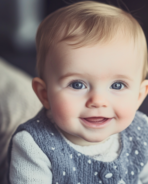 Exemple de bébé souriant après un soulagement naturel des poussées dentaires grâce au magnétisme. Une méthode douce et efficace pour apaiser la douleur et favoriser le bien-être.