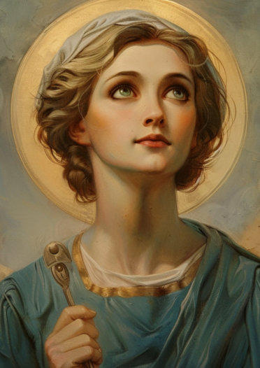 Sainte Apolline est souvent représentée tenant une pince avec une dent, symbolisant son martyre, sa victoire sur la douleur et son rôle de protectrice contre les douleurs dentaires.